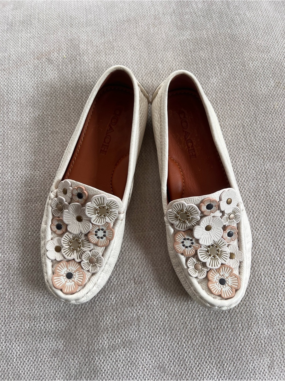 Coach Women's White Leather Floral Loafers